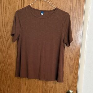 Old Navy Women's Luxe Ribbed Short Sleeve Tee Shirt Top Brown Date Palm Size M